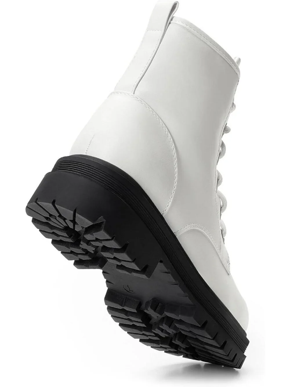 Women's White Thermoplastic Lace Up Platform Side Zipper Lug Sole Ankle Booties